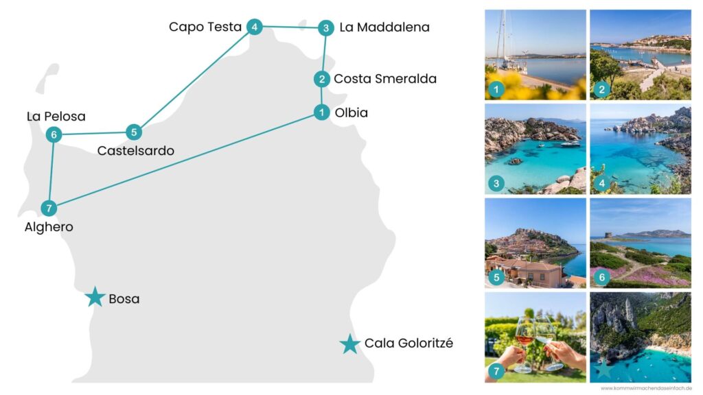 7 Day Sardinia Round Trip Map Route