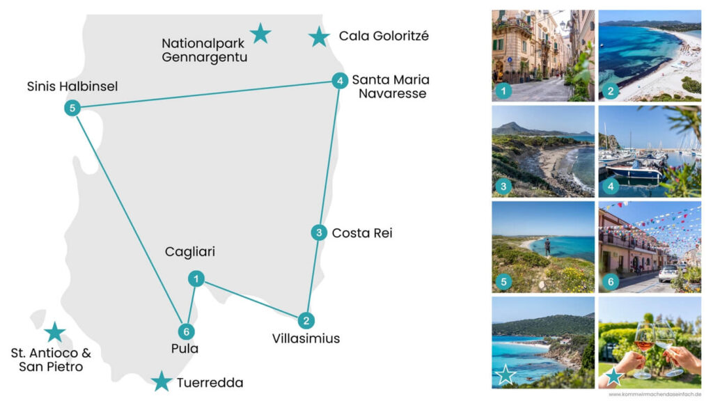 7-day Sardinia round trip south map