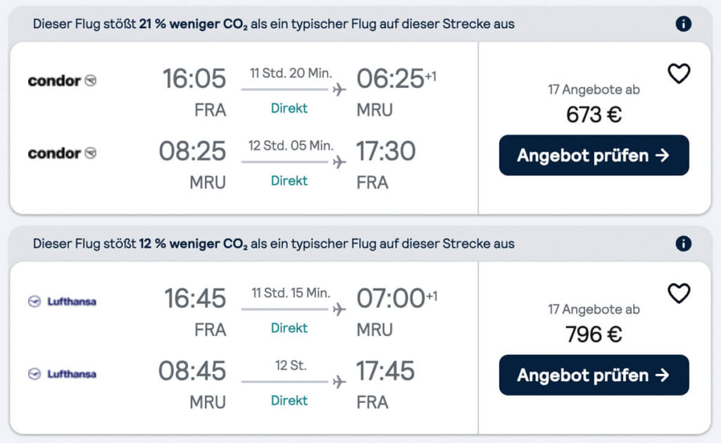 Direct flights to Mauritius with Condor
