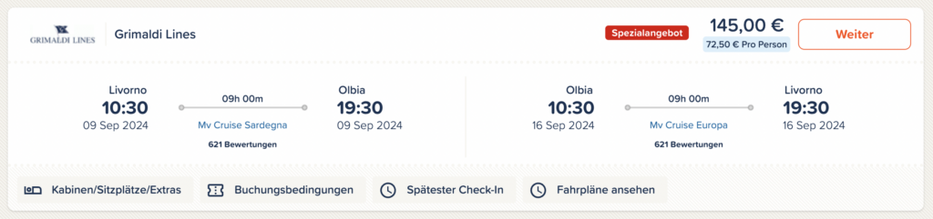 Ferry Sardinia Prices