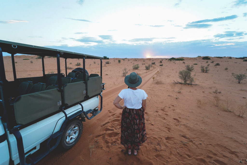 Sunset Drive in the Kalahari in South Africa