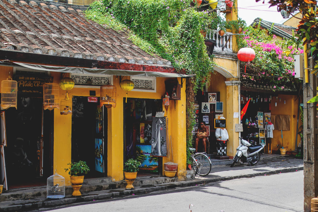 Hoi An in Vietnam old town alleys colorful houses