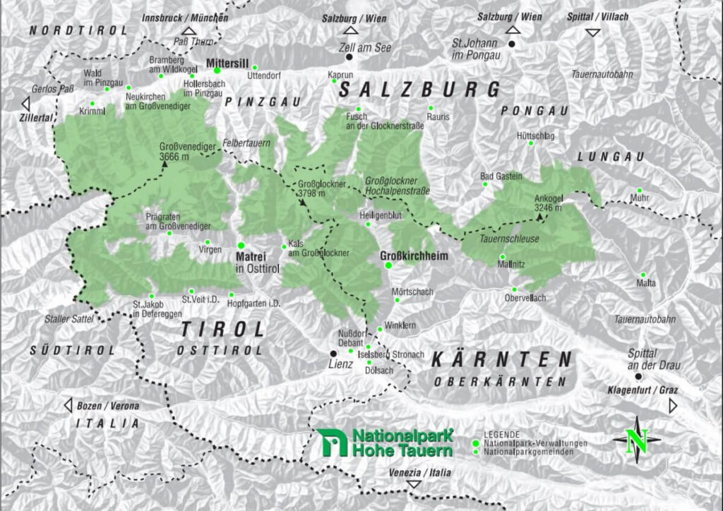 Map of the Hohe Tauern National Park