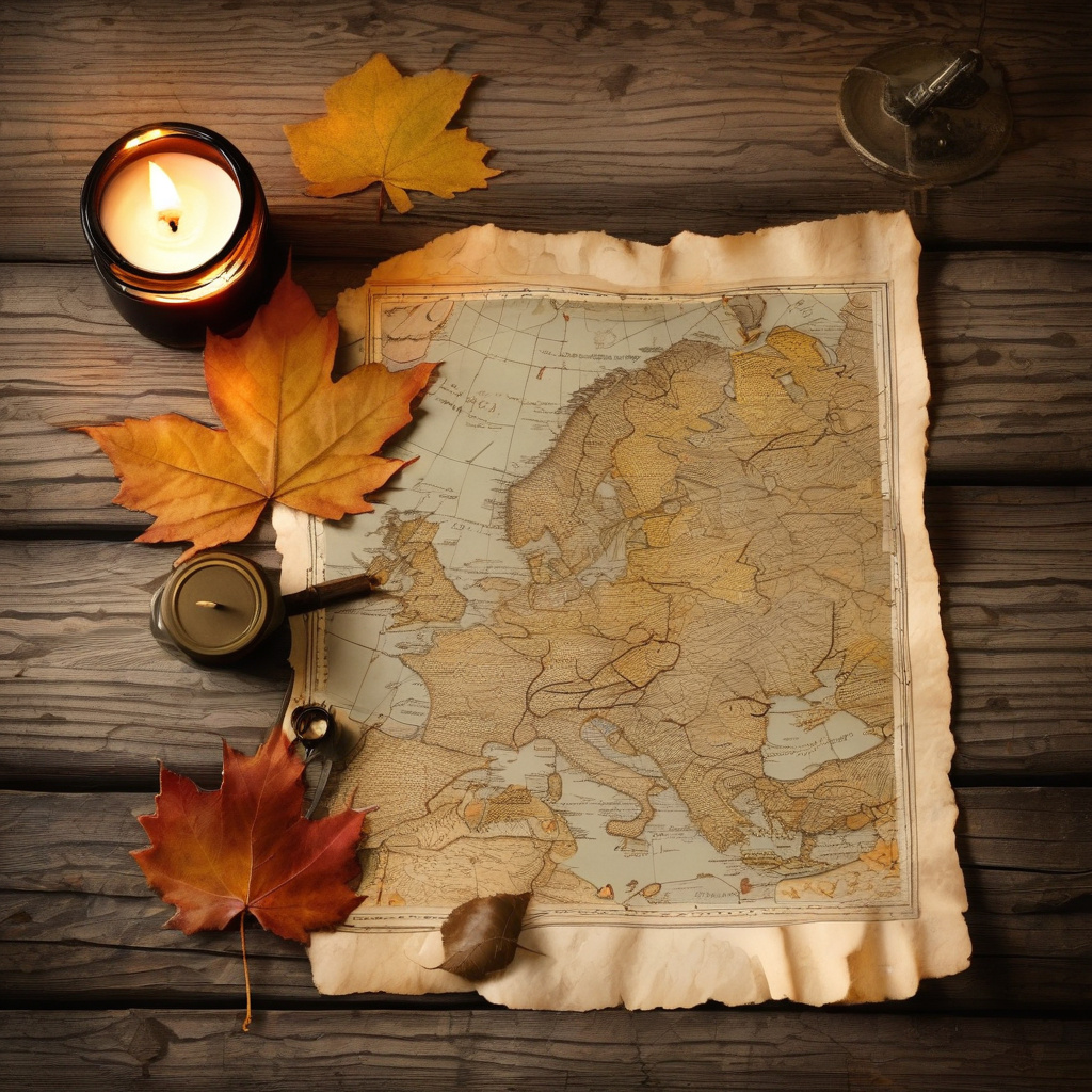 Historical papers and autumn leaf 25 September