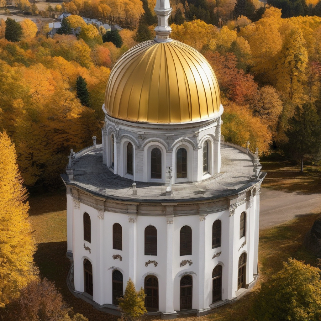 Church dome among autumn leaves on 18 September