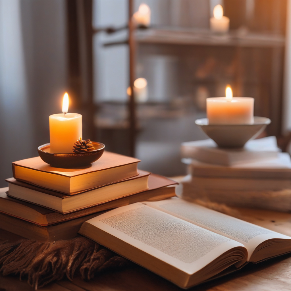 Cozy books and candle on 18 September