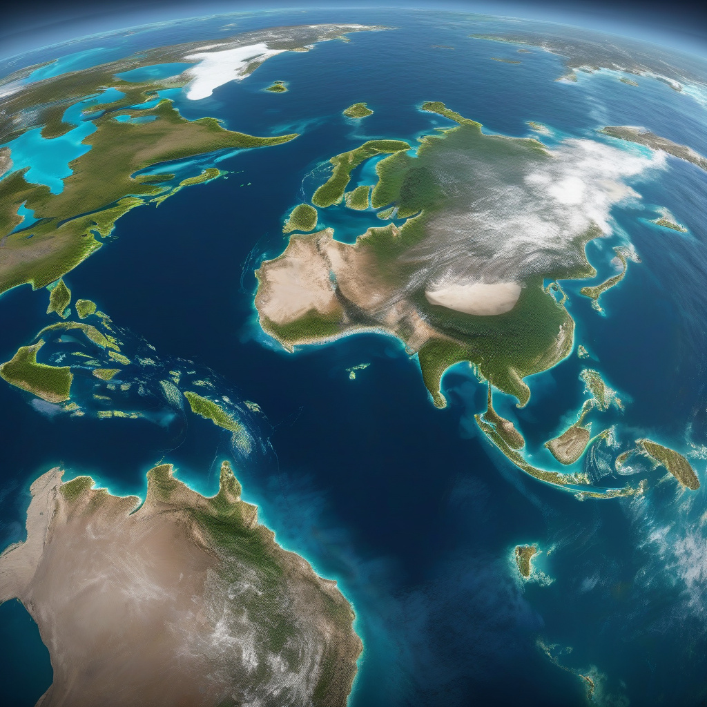 Aerial view of the South China Sea with numerous scattered islands and turquoise reefs, a key zone for international travelers and commerce