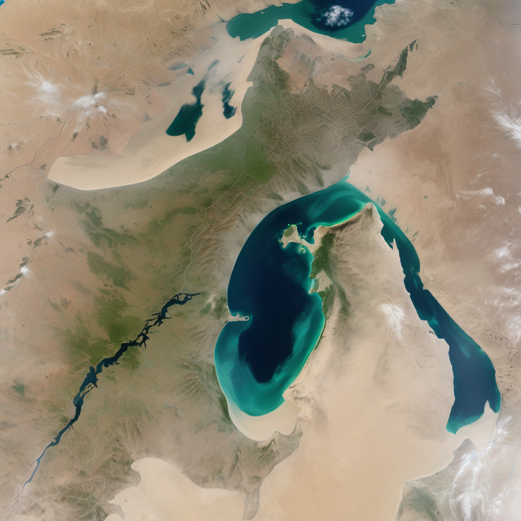 Caspian Sea changing shoreline, climate impact travel observation