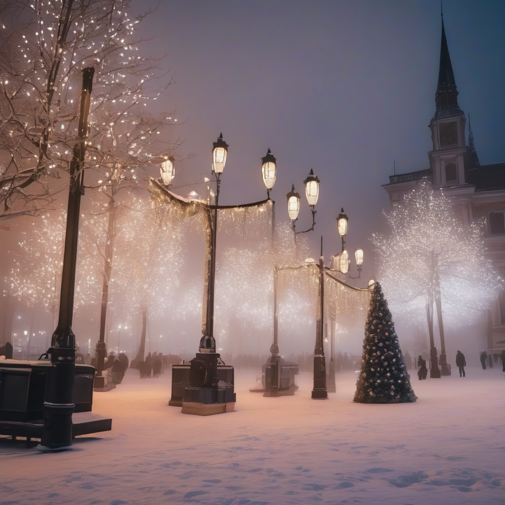 Новорічні святкування у Будапешті: вогні, архітектура, тераси Святкова засніжена площа у Будапешті, новорічні вогні