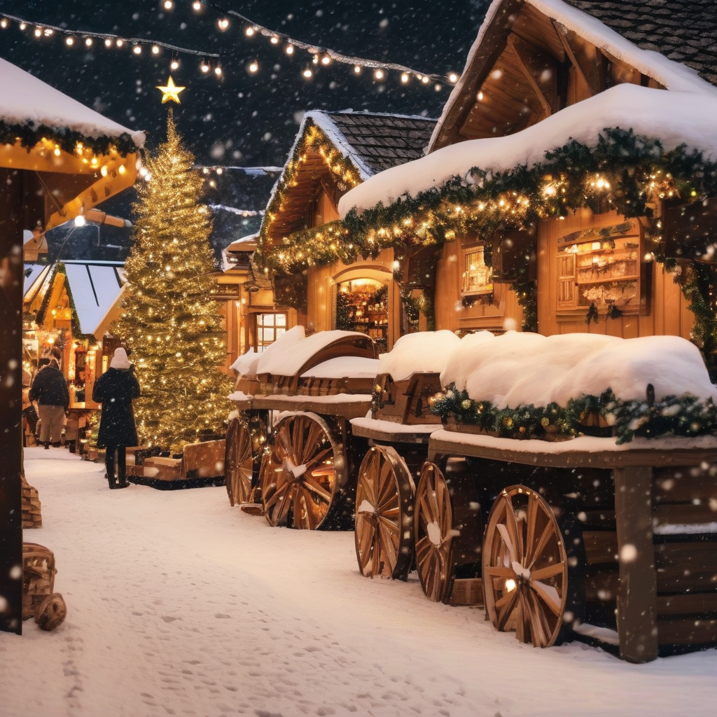 Свято і зимова казка на європейському ярмарку Різдвяний ярмарок у Європі з гірляндами і вогнями на центральній площі