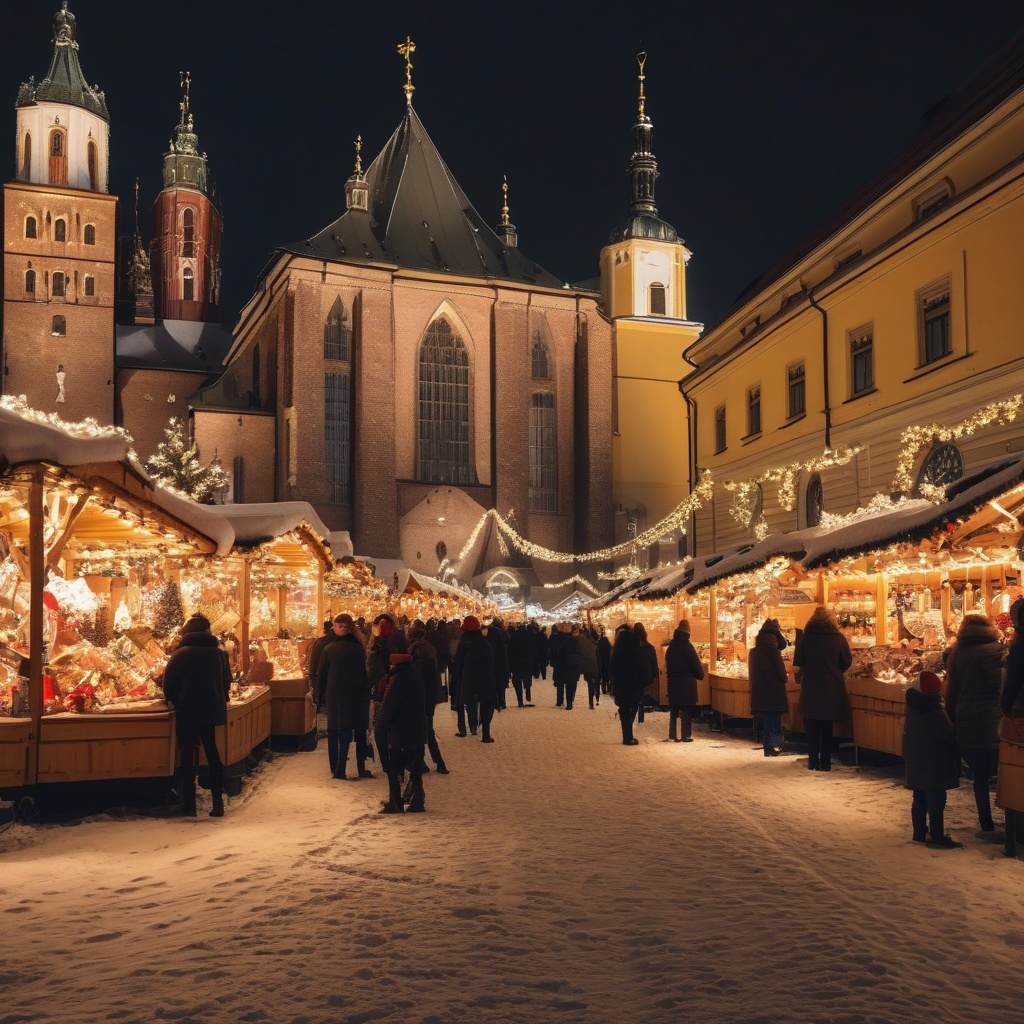 Вуличний концерт Кракова на Різдво, музиканти серед натовпу Концерт на вулиці Кракова під час різдвяних свят, музиканти і натовп