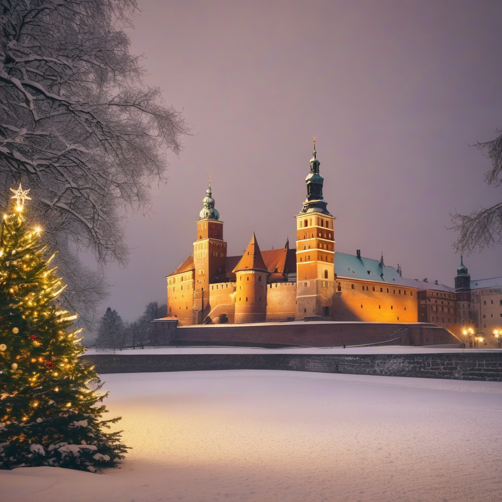 Святкова ярмаркова площа Кракава, різдвяна ялинка і натовпи Різдвяний ярмарок Кракова, святкова площа з ялинкою, натовпи