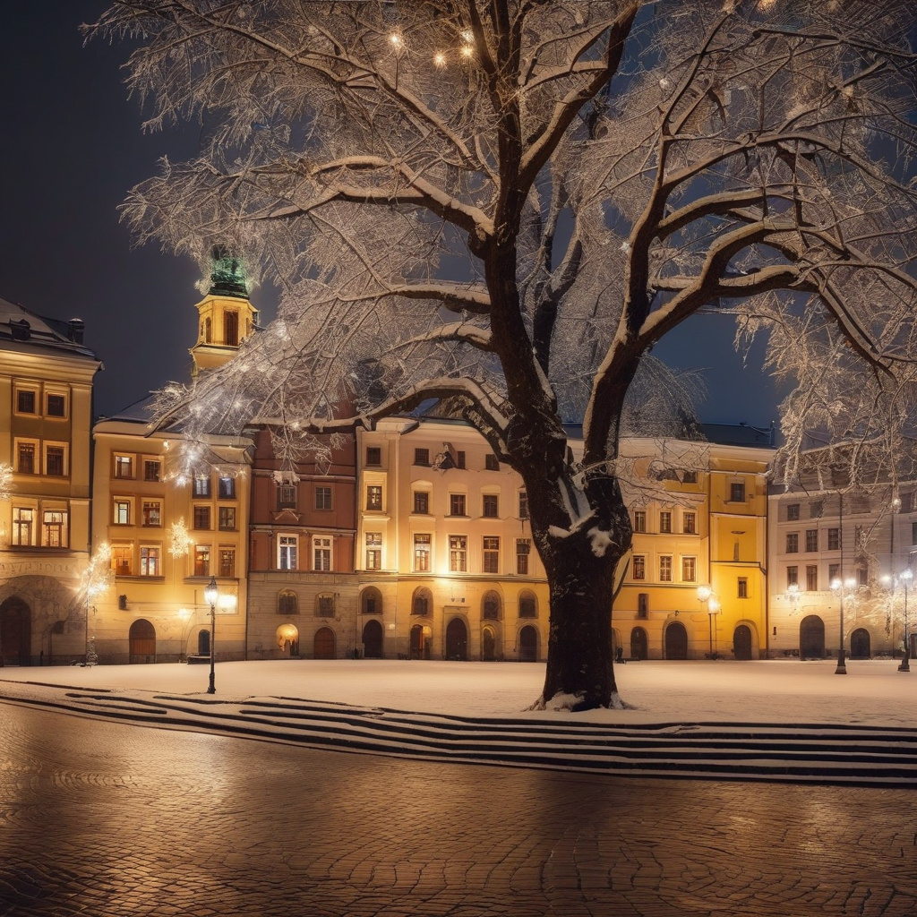 Вузькі прикрашені вулички Кракова на Різдво, вечір, кав’ярня Вечірній Краків, вузькі вулички в ілюмінації, кав’ярня, атмосфера затишку