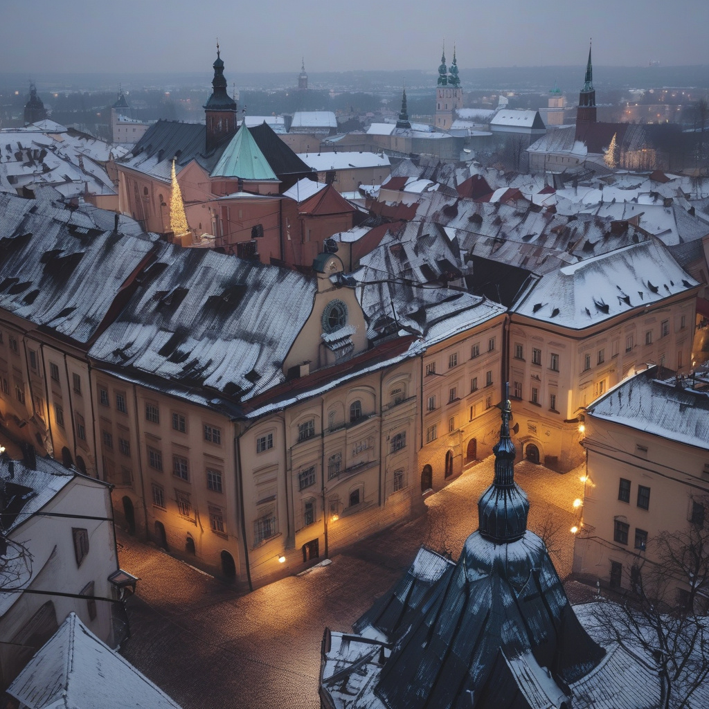 Вечірня прогулянка Краковом вздовж Вісли під ілюмінацією, Різдво Прогулянка по набережній Вісли у Кракові, вечір, святкова ілюмінація
