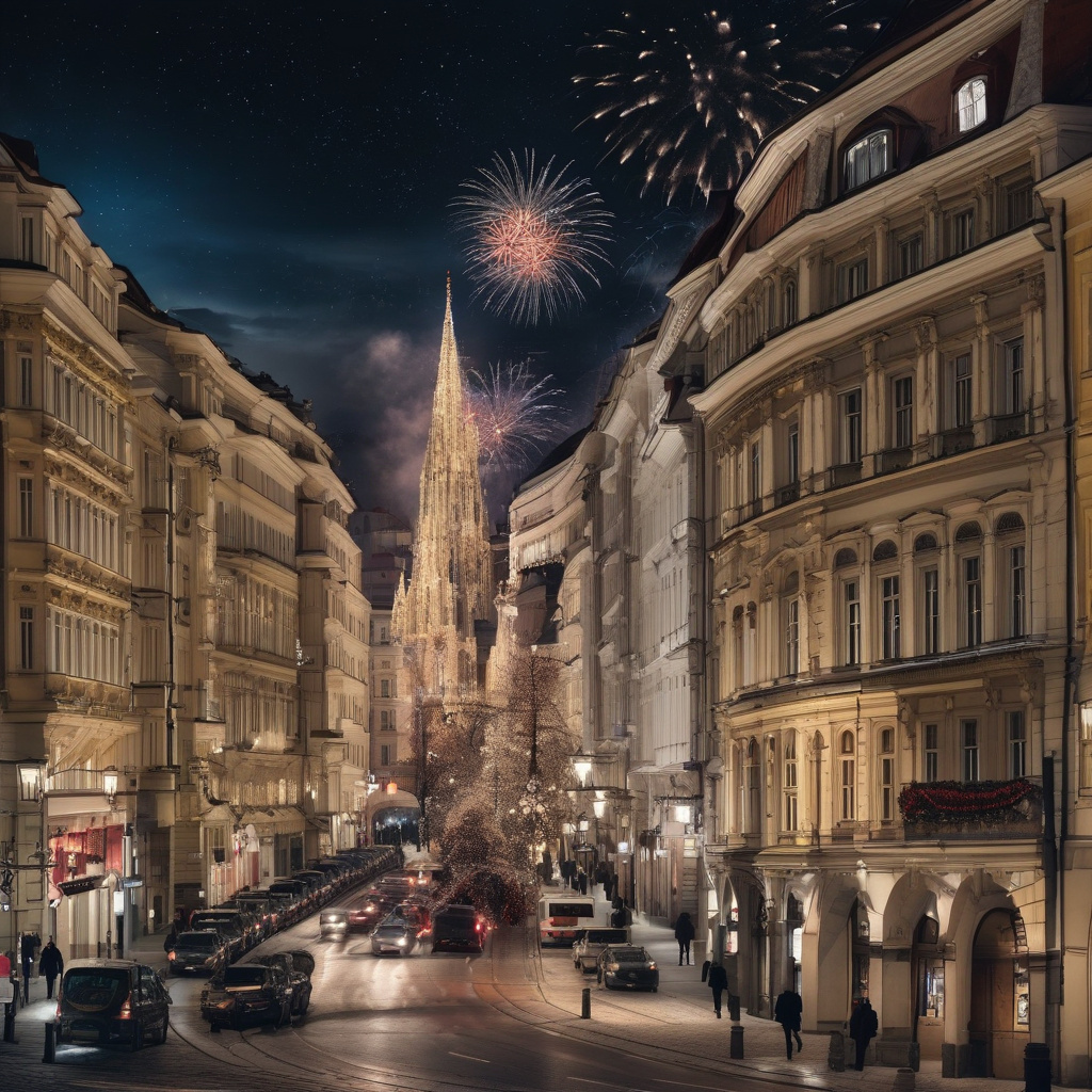 Святкові альтернативи та вечірній настрій Нового року у Відні Вечірній Новий рік у Відні, свято на площі, музика, вогники