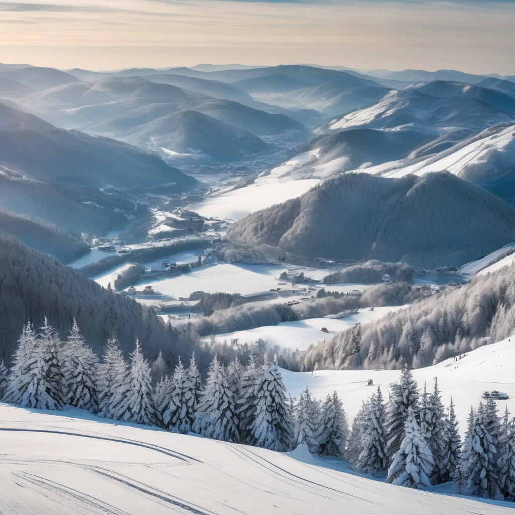 Гірськолижна зона Ясна, схил для катання, лижники на фоні гір Гірськолижники на схилі Ясної, активні спуски, сімейні пари