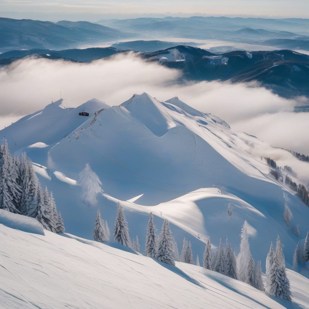 Ждиар у Високих Татрах, схили для новачків і досвідчених, зимовий відпочинок Гірськолижник на сніжному схилі Ждиар, Татри вдалині