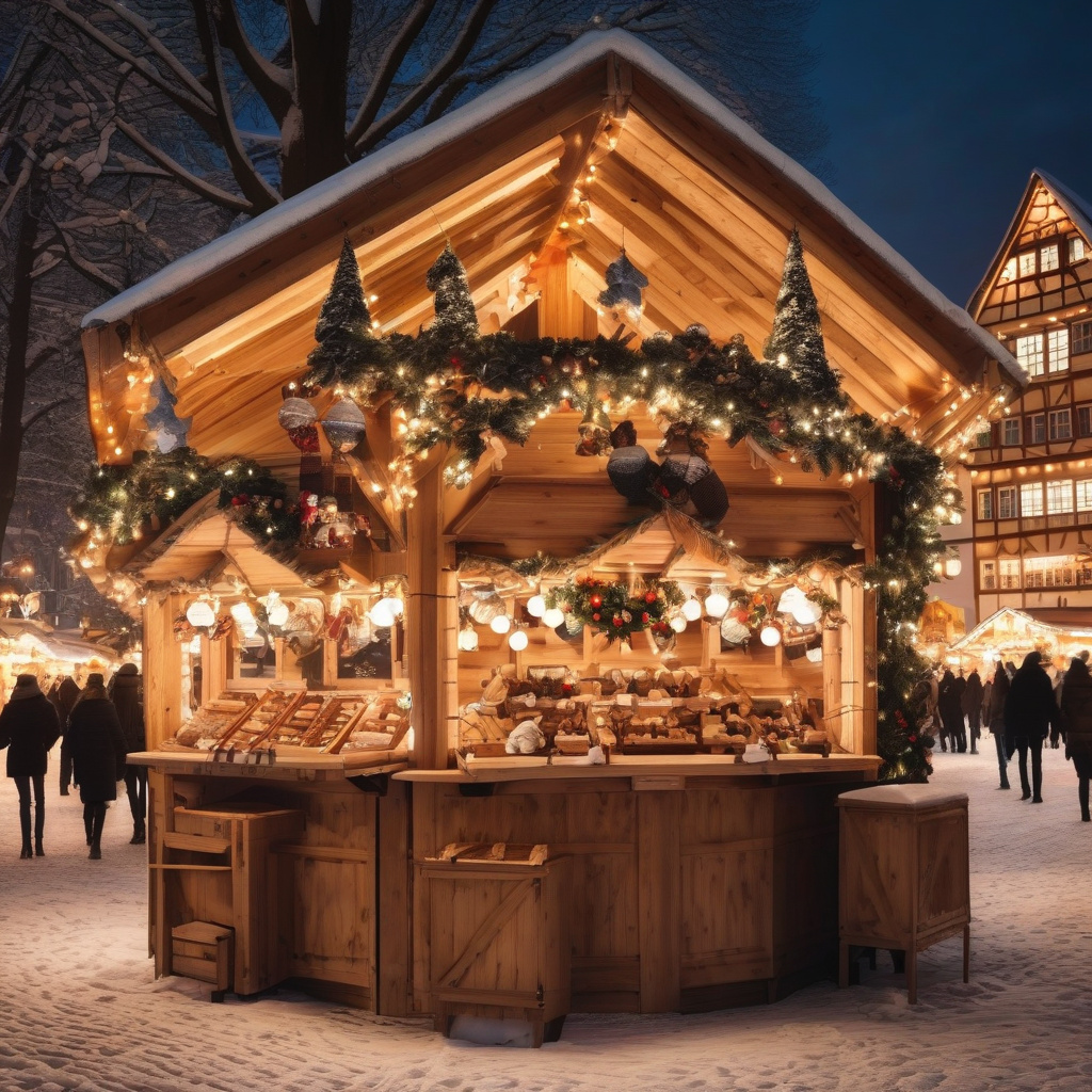 Новорічний ярмарок у серці Німеччини, казкова атмосфера зимового свята Святкова площа з світловими ялинками та ярмарковими палатками на різдвяному ринку Німеччини