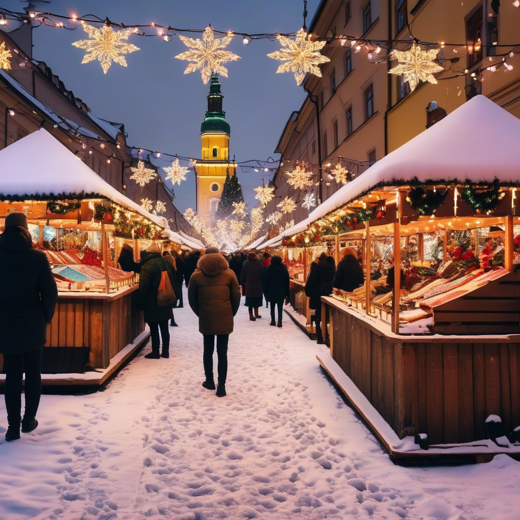 Різдвяний ярмарок на Старому Місті у Варшаві: вогні та святкова атмосфера поблизу Ринкової площі Зимовий Варшавський ринок із яскравими різдвяними ліхтариками та натовпом містян