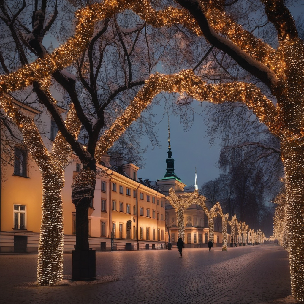 Різдвяний базар Варшави: святковий вечір на Замковій площі та традиційні сувеніри Ярмаркові будиночки на фоні нічного старого міста, відвідувачі у теплих речах