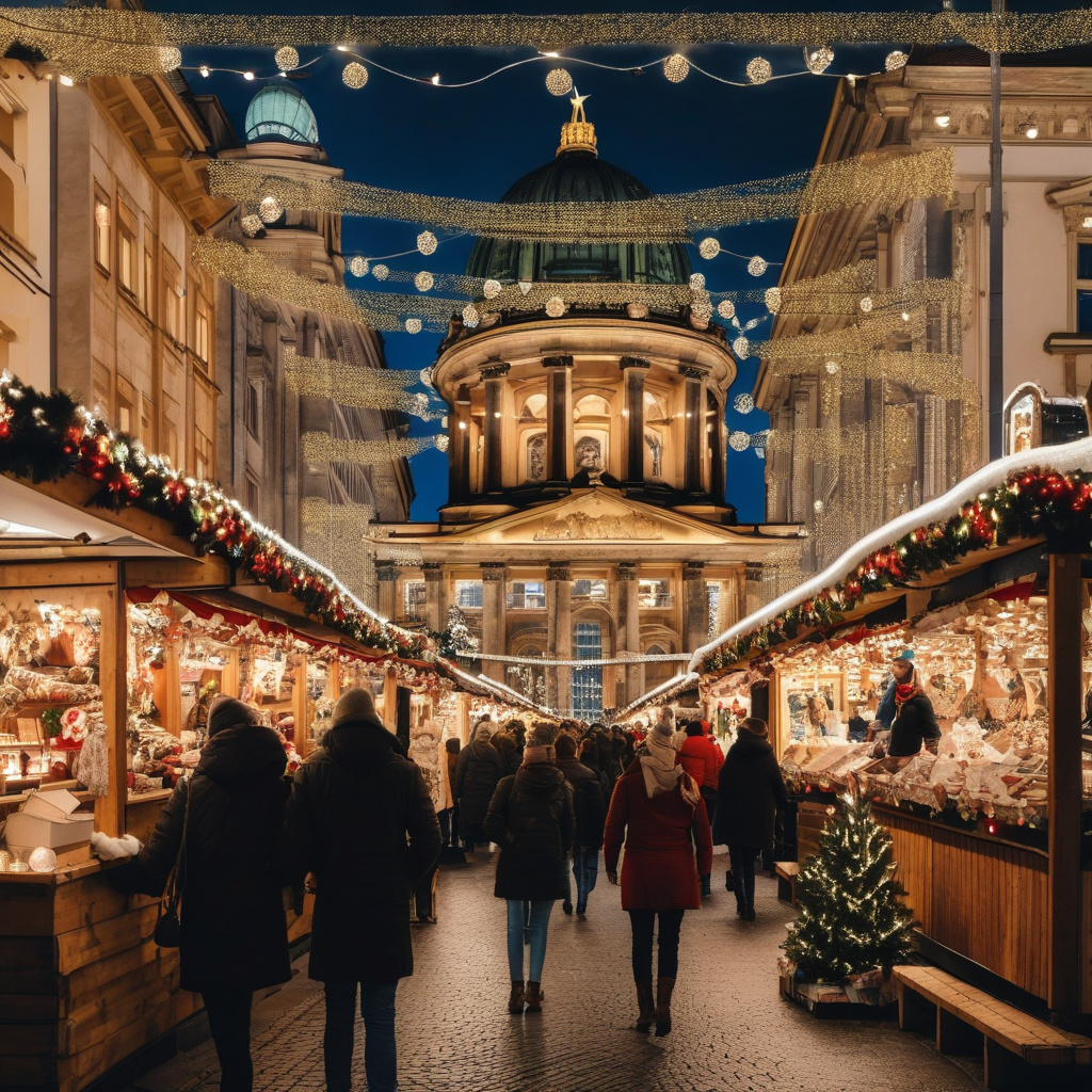 Різдвяний ярмарок на Александерплац у Берліні — яскраві ліхтарі, натовпи людей, бринить сміх