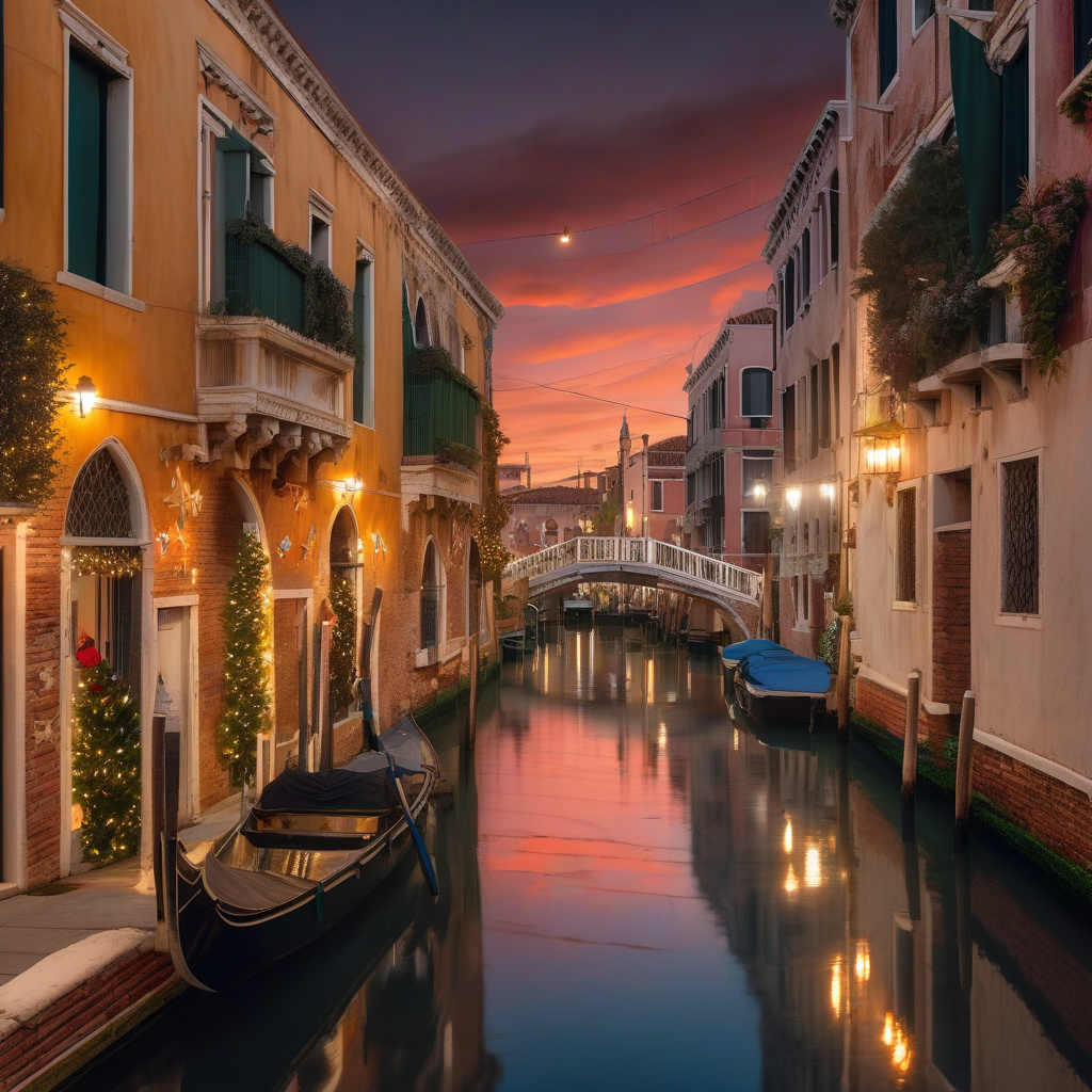 Венеція взимку: різдвяні набережні, вогні, човни Зимові набережні Венеції, святкові гірлянди, човни