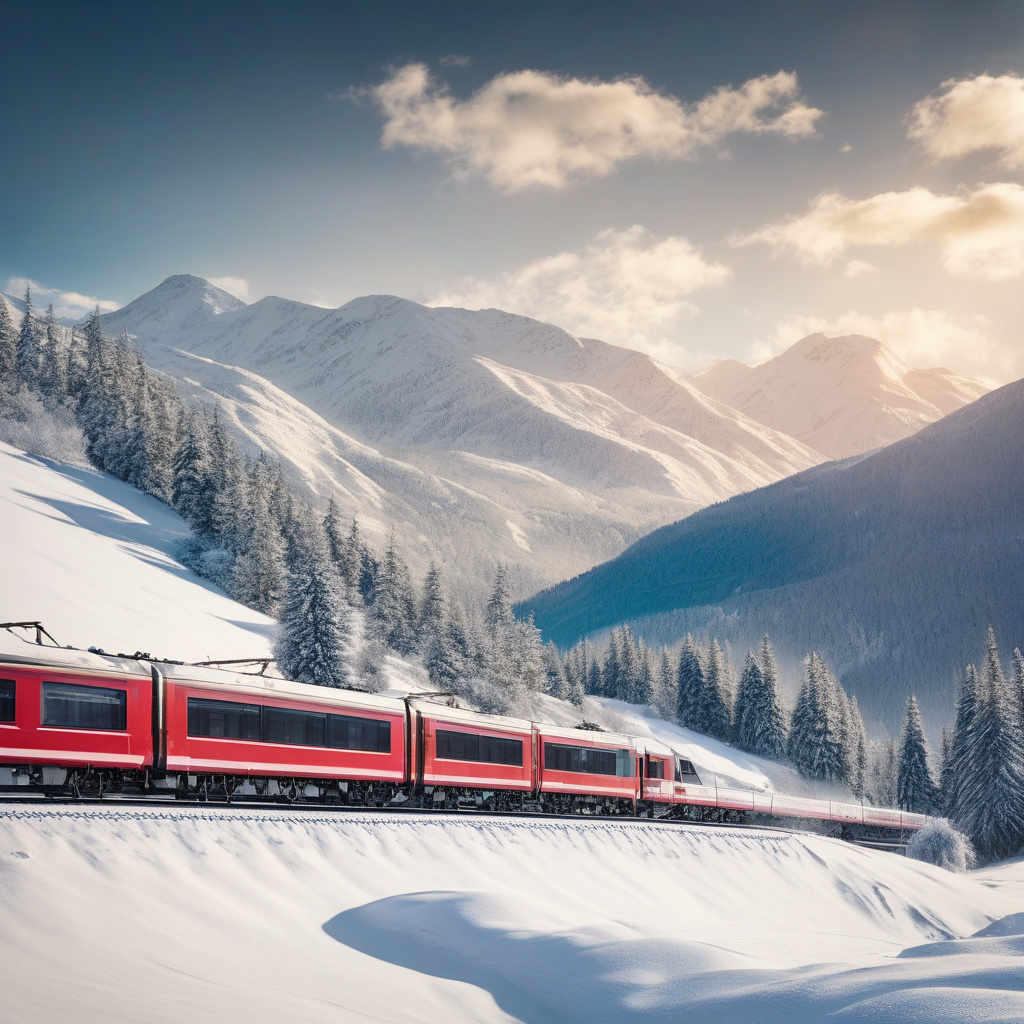 Дорога через зимову Європу: потяг у Карпатах, сонячний сніг Європейський потяг мчить взимку засніженими Карпатами
