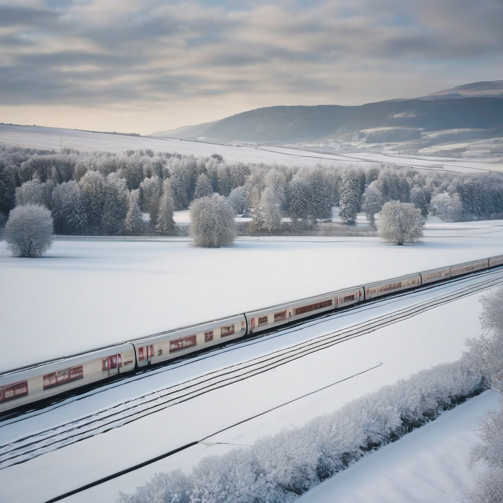 Потяг мчить крізь засніжену Європу ввечері – зимова подорож Зимове залізничне сполучення у Європі в сніжний вечір