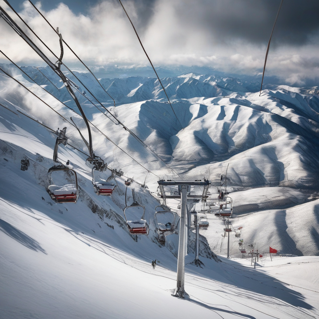 Сучасна інфраструктура гірськолижного курорту Гудаурі, вид з висоти, Грузія, 2026 рік Гірськолижна інфраструктура та сніжні траси у Гудаурі, огляд з вершини