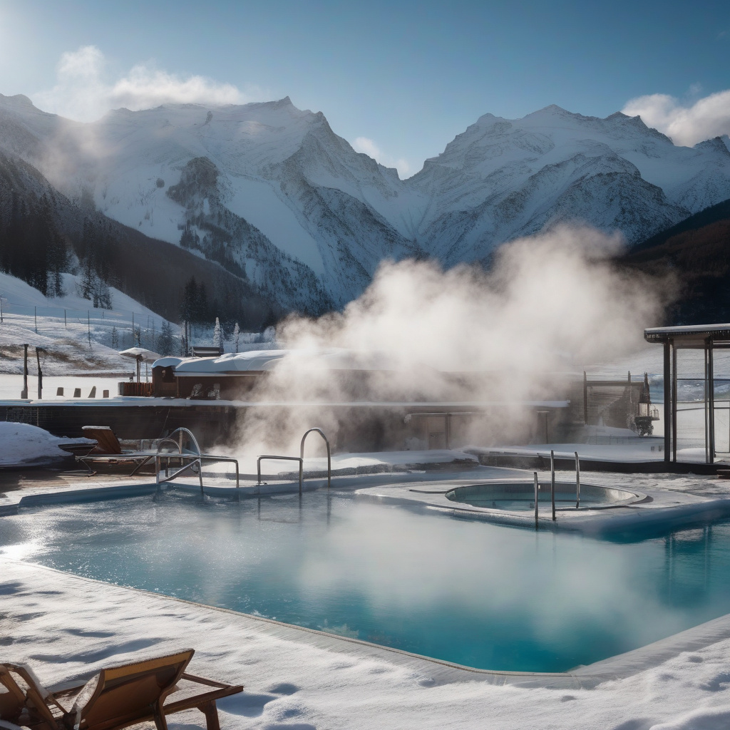 Зимовий вигляд термального басейну в Альпах