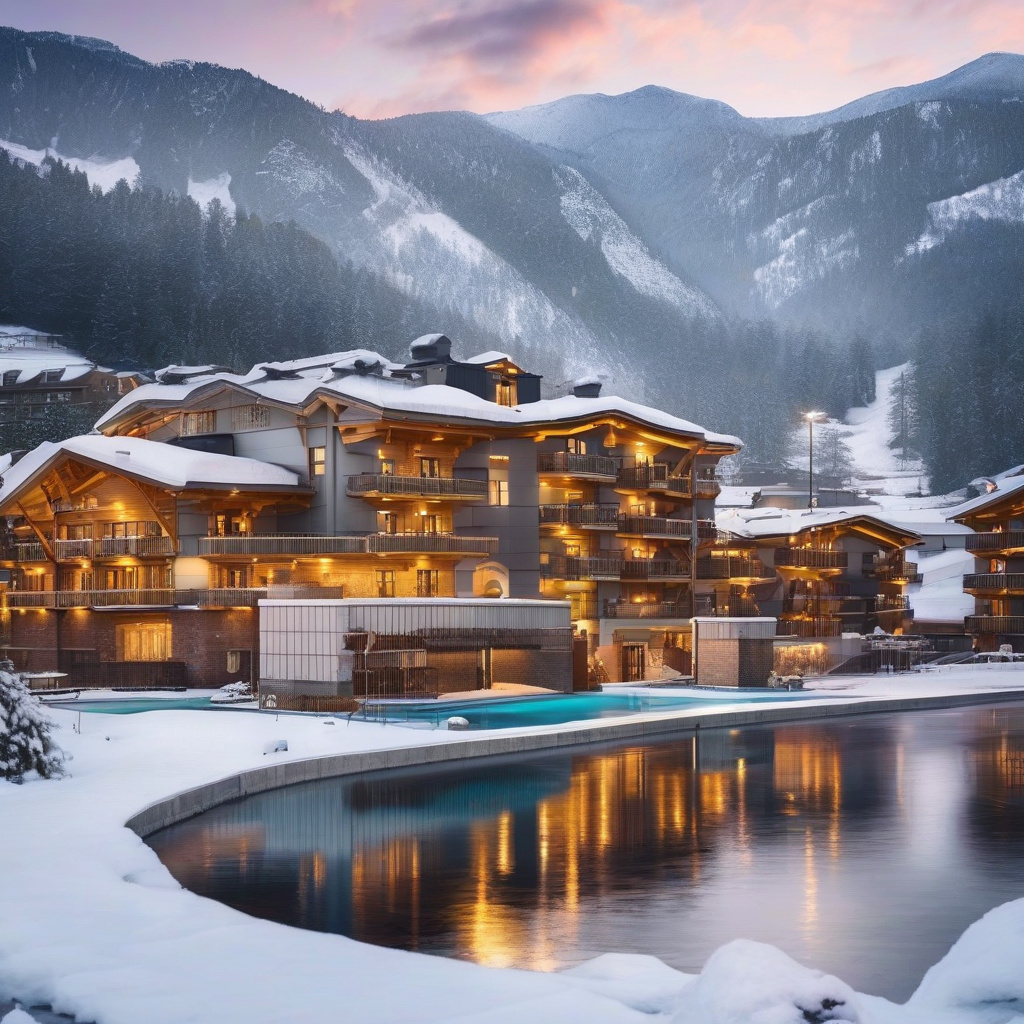 Сучасний термальний комплекс Угорщини з вечірньою ілюмінацією