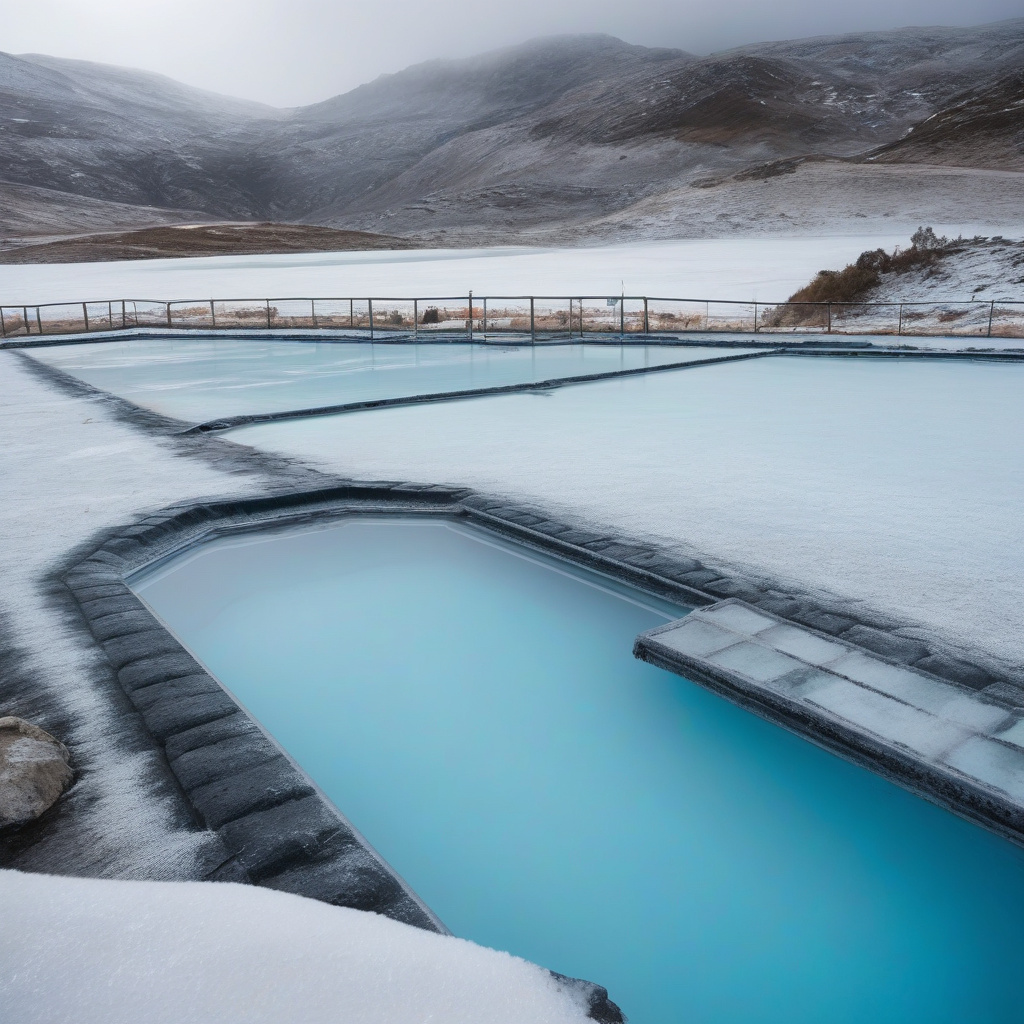 Термальний курорт Карлові Вари з паруючими фонтанами на фоні снігу