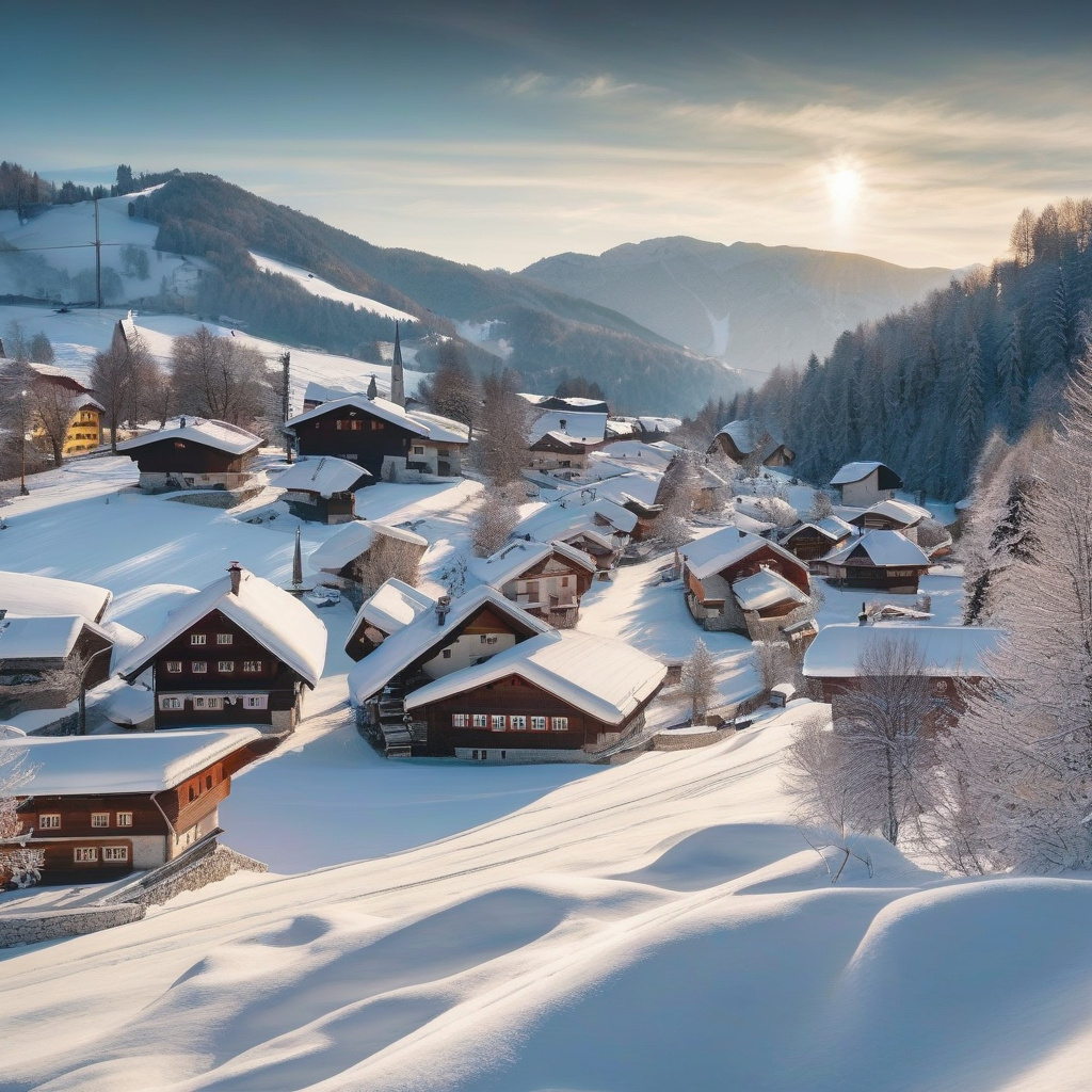 Лижники на фунікулері у Вогелі, засніжені вершини і хмари над озером