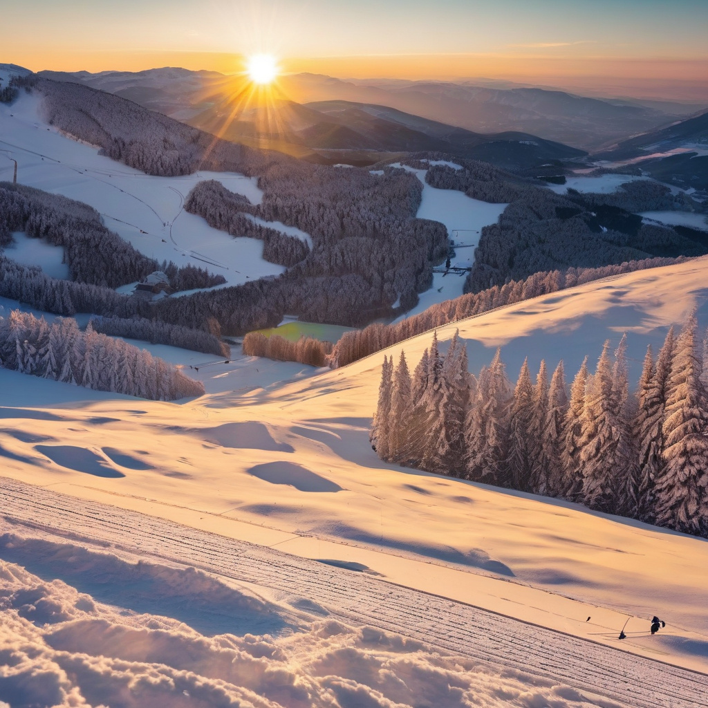 Сім'я на гірськолижному курорті Сербії, діти навчаються катати на лижах