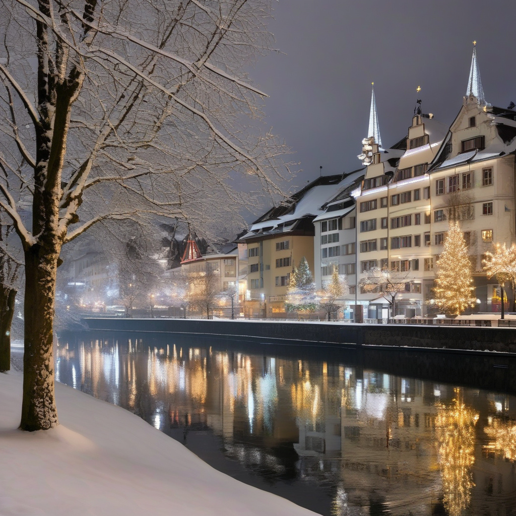 Зимова ілюмінація в історичному центрі Цюріха, вечірня хода, святкові вогні