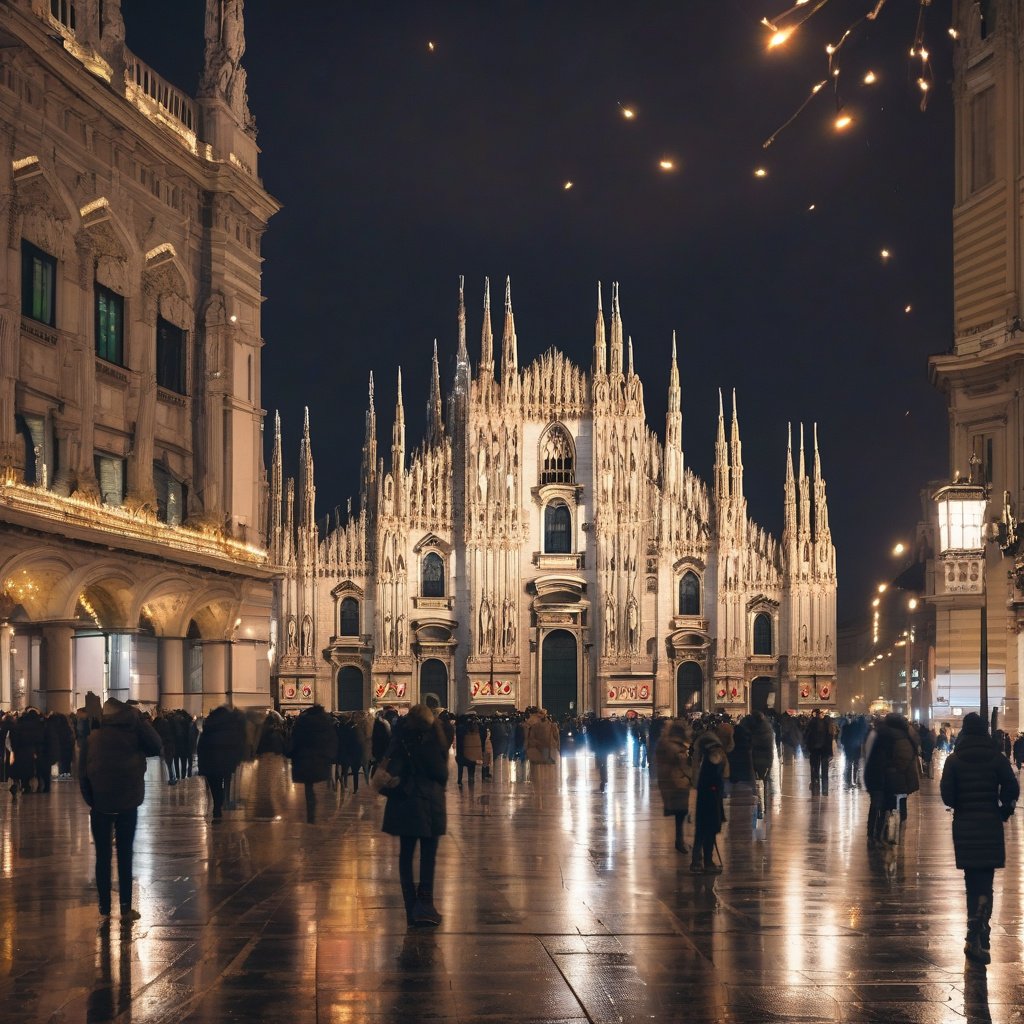 Святкова площа Дуомо в Мілані, вогні та ялинка взимку