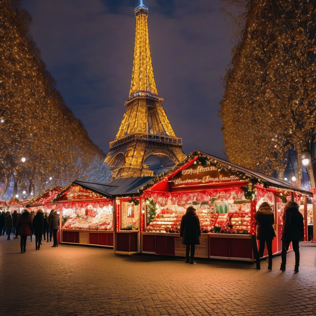 Різдвяний ярмарок у Парижі 2026 – дерев'яні будиночки з вогнями на тлі історичних вулиць