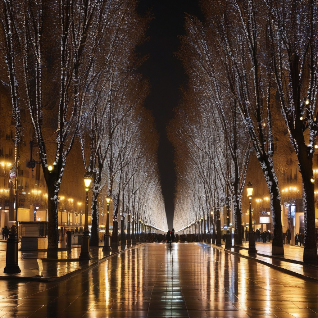 Ілюмінація в центрі Парижа на Різдво — світлові арки та ліхтарі на Єлисейських полях