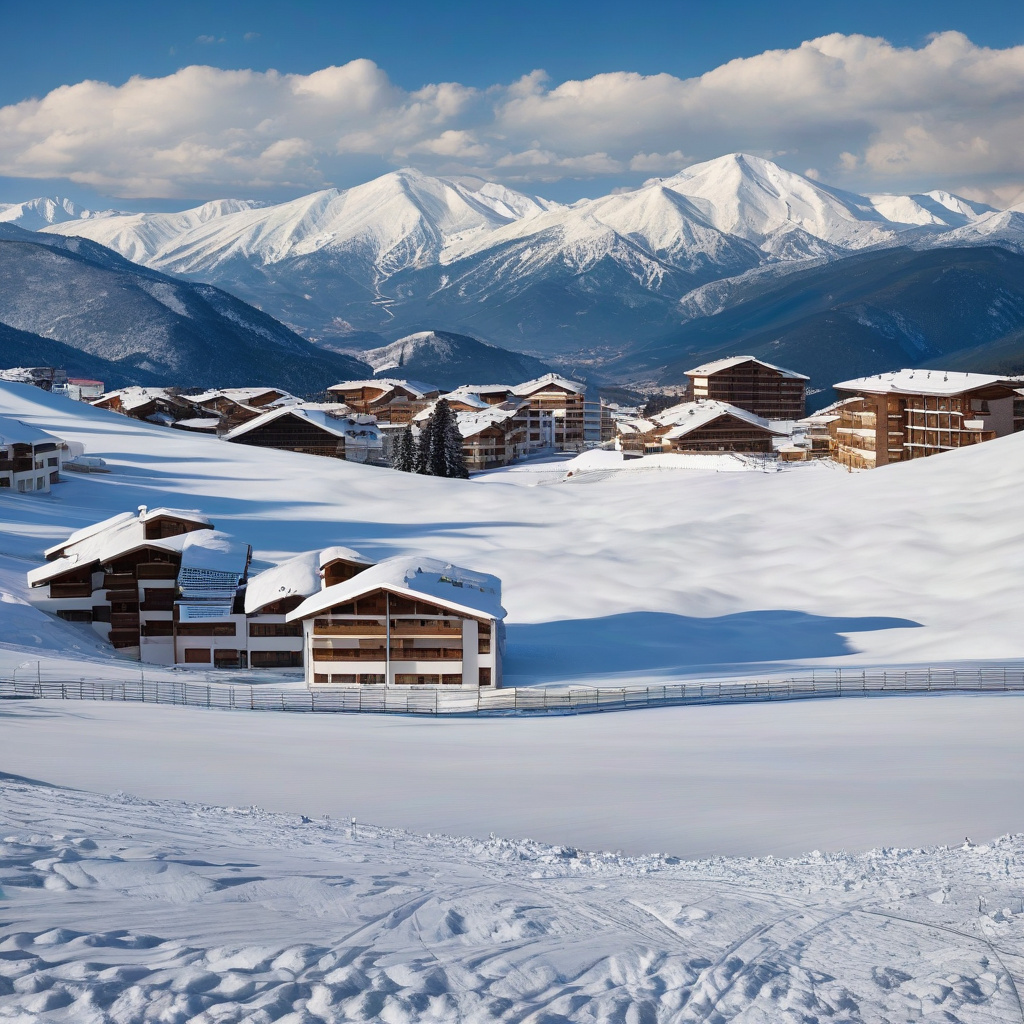 Гірськолижний курорт Банско, Болгарія – вид на засніжені схили Гірськолижний відпочинок у Банско, Болгарія: панорама засніжених гір і спуску