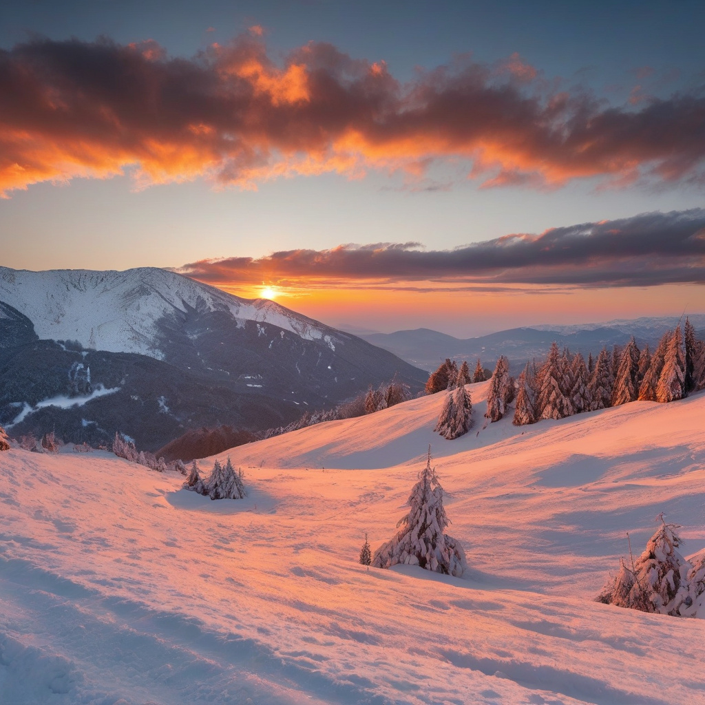 Мальовничий гірськолижний курорт Болгарії – ранковий зимовий пейзаж Болгарія: гірськолижне містечко, ранковий краєвид зі сніговими вершинами