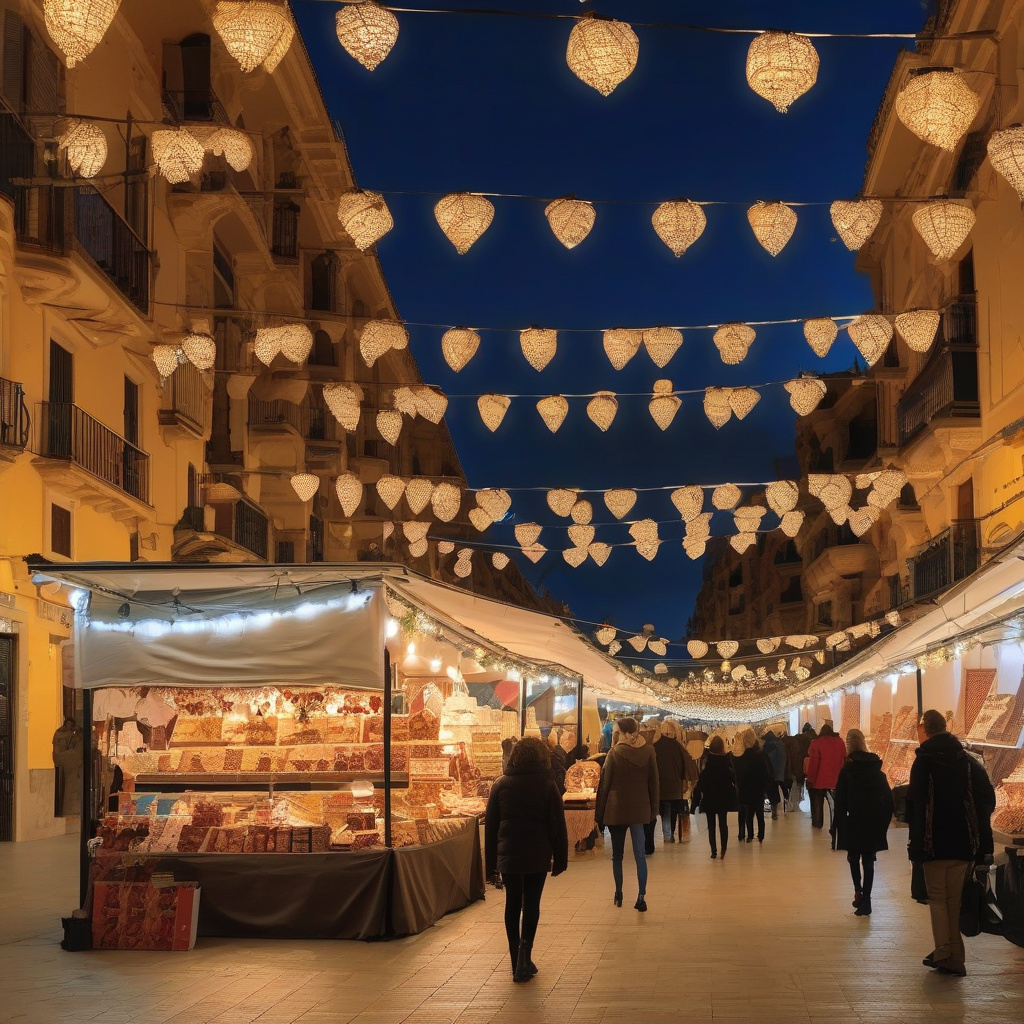 Святковий ярмарок у Валенсії: яскраві ліхтарі, натовп і різдвяні намети