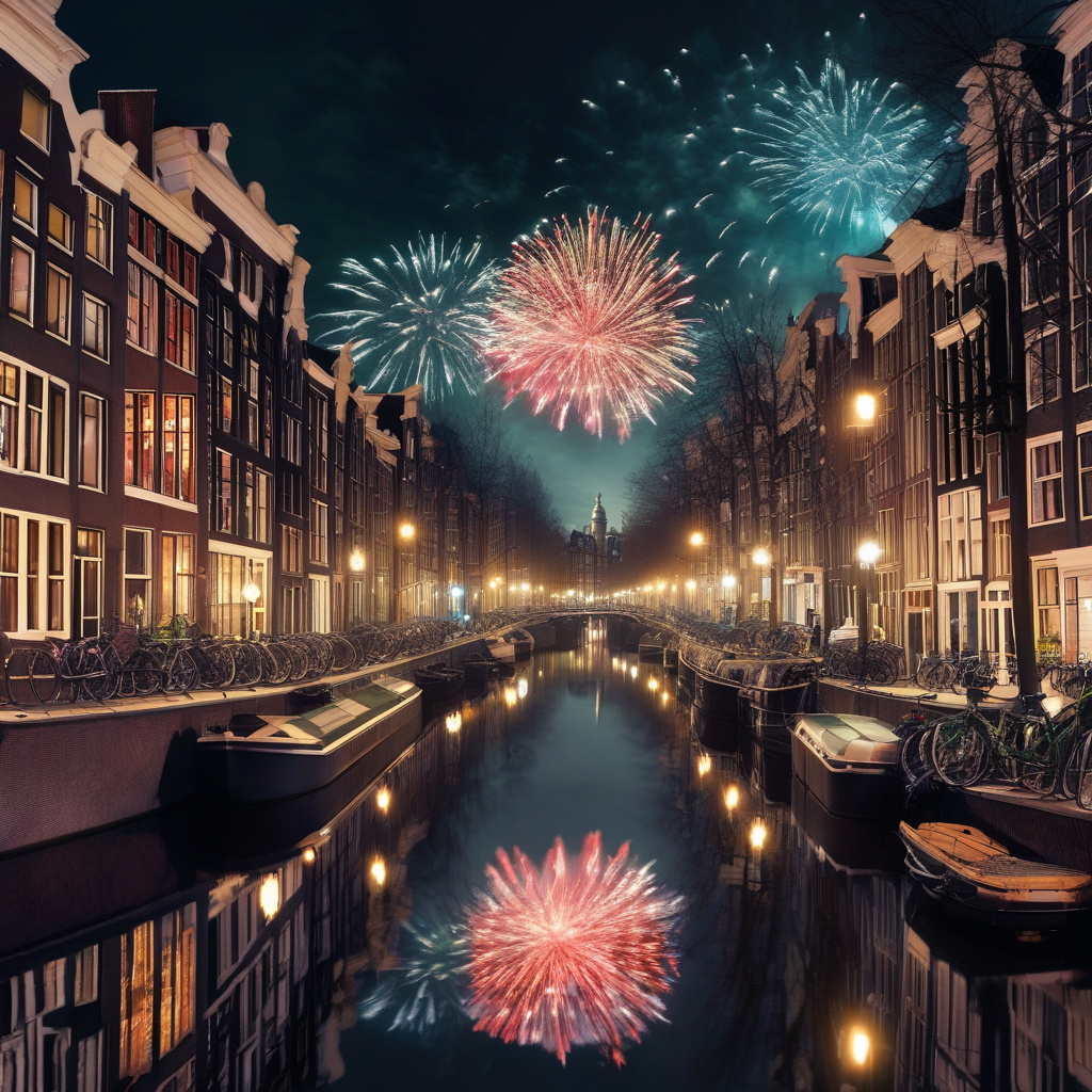 Святкові канали Амстердама і яскрава ілюмінація Нового року Новий рік в Амстердамі вечірня ілюмінація канали Ратуша