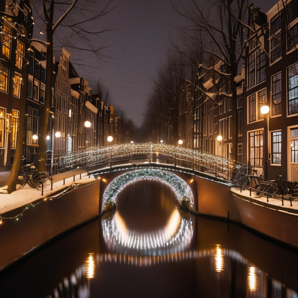 Зимові канали Амстердама з кригою для катання та романтичних прогулянок Канали Амстердама взимку ковзани міст туристи крига