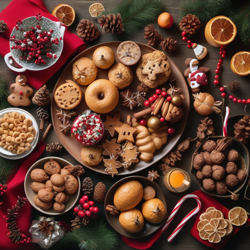 Литовська різдвяна страва кутюнас та традиційний святковий стіл з домашніми стравами Литовська святкова вечеря з кутюнас, солодких пирогів та напоїв