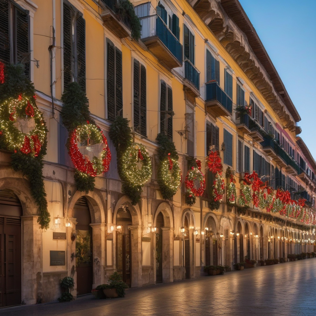 Панорама затоки Неаполь взимку, святкові вогні Панорама затоки Неаполь взимку, святкові вогні