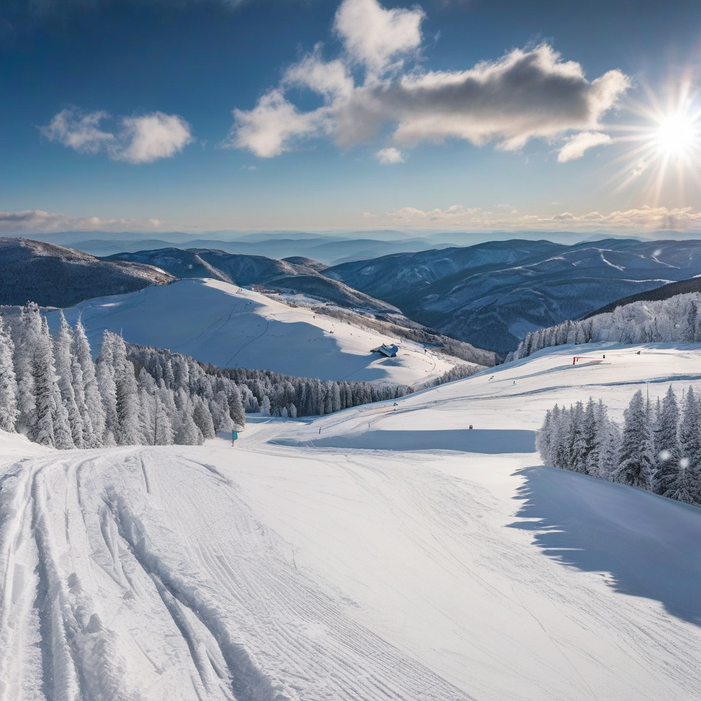 Сонячний день на трасах Яхорини — сучасний зимовий курорт у Боснії й Герцеговині Зимові краєвиди Боснії на Яхорині, гірськолижний курорт, сонце й сніг