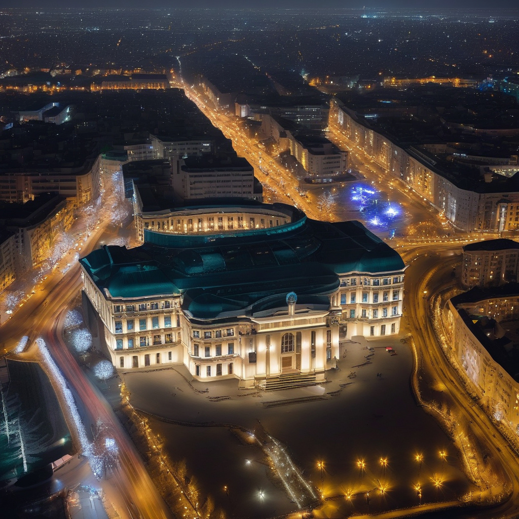 Новорічний феєрверк у центрі Бухареста — вогняне шоу 2026 Феєрверки у центрі Бухареста в новорічну ніч, яскрава панорама міста