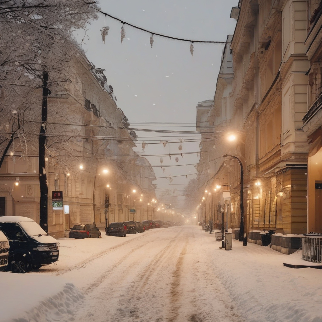 Бухарест на світанку з видом на місто після новорічної ночі, романтичний ранок Краєвид Бухареста на світанку після новорічної ночі, засніжені дахи, ранішнє небо