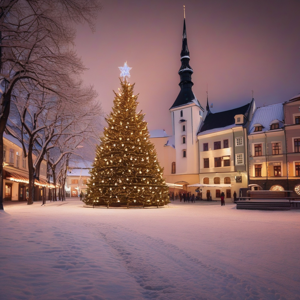 Різдвяне дійство біля Ратушної площі, святковий натовп і ялинка у Таллінні 2026 Ратушна площа Таллінна святкове різдвяне дійство 2026