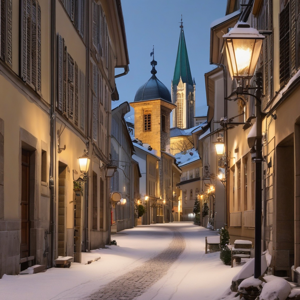 Засніжене набережжя Женеви, озеро та святковий настрій нового року Зимове Женевське озеро, засніжені набережні, святкова новорічна прогулянка